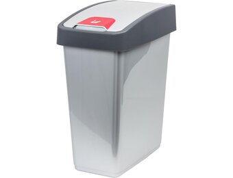 keeeper Premium afvalbak, vuilnisbak met klepdeksel, soft-touch, 45 l, Magne, zilver
