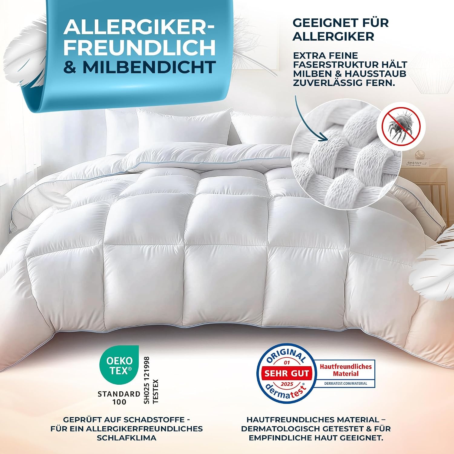 Glückstoff Winterdekbed van veren en dons, 200 x 200 cm, gecertificeerd in Duitsland, dik dekbed, winter, wasbaar, warm donsdekbed, allergie, slaapdeken, extra warm, dekbedovertrek