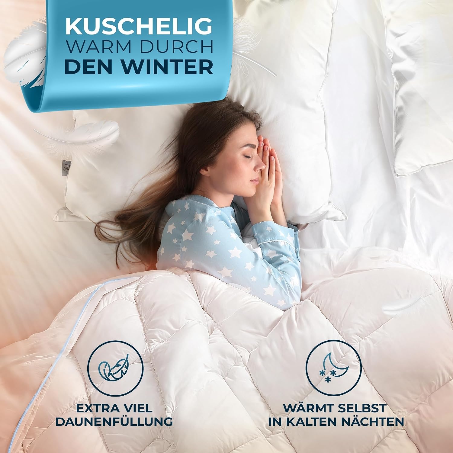 Glückstoff Winterdekbed van veren en dons, 200 x 200 cm, gecertificeerd in Duitsland, dik dekbed, winter, wasbaar, warm donsdekbed, allergie, slaapdeken, extra warm, dekbedovertrek