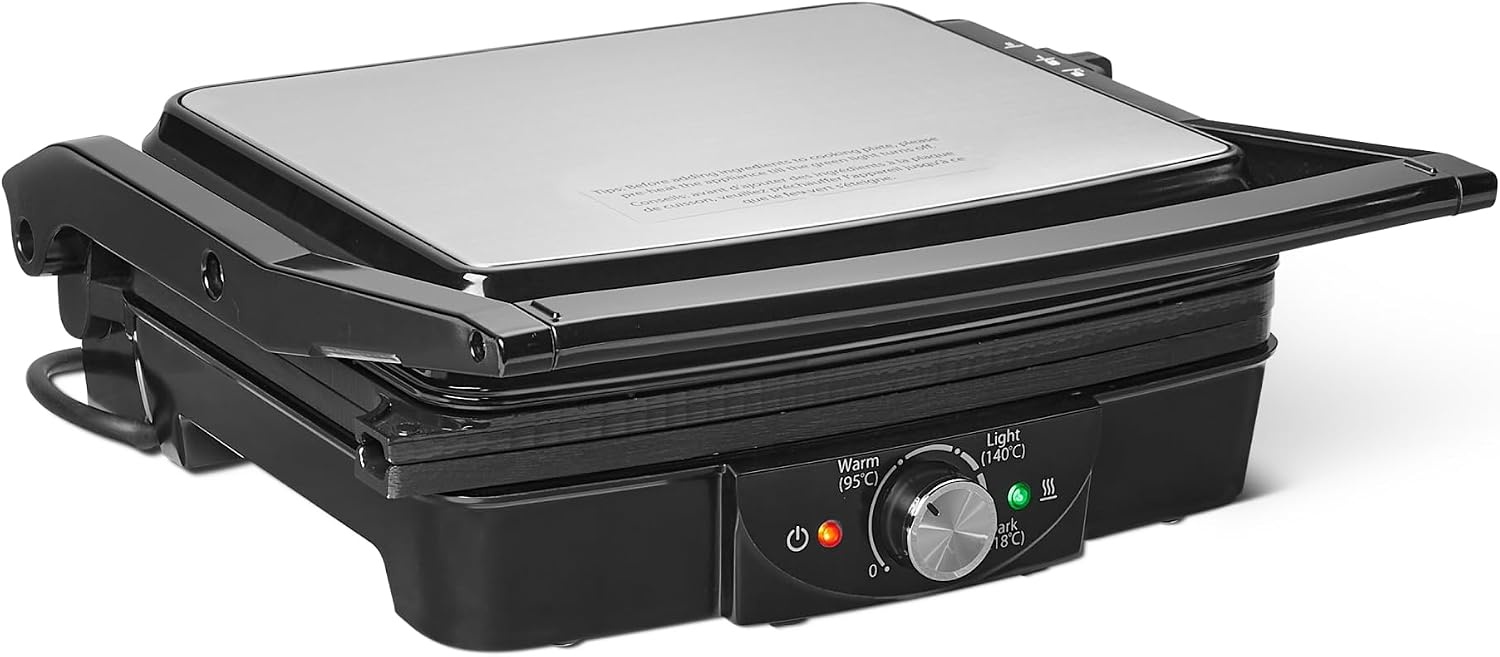 Amazon Basics Contactgrill - 2000 Watt - Met temperatuurregeling en anti-aanbaklaag - Zwart