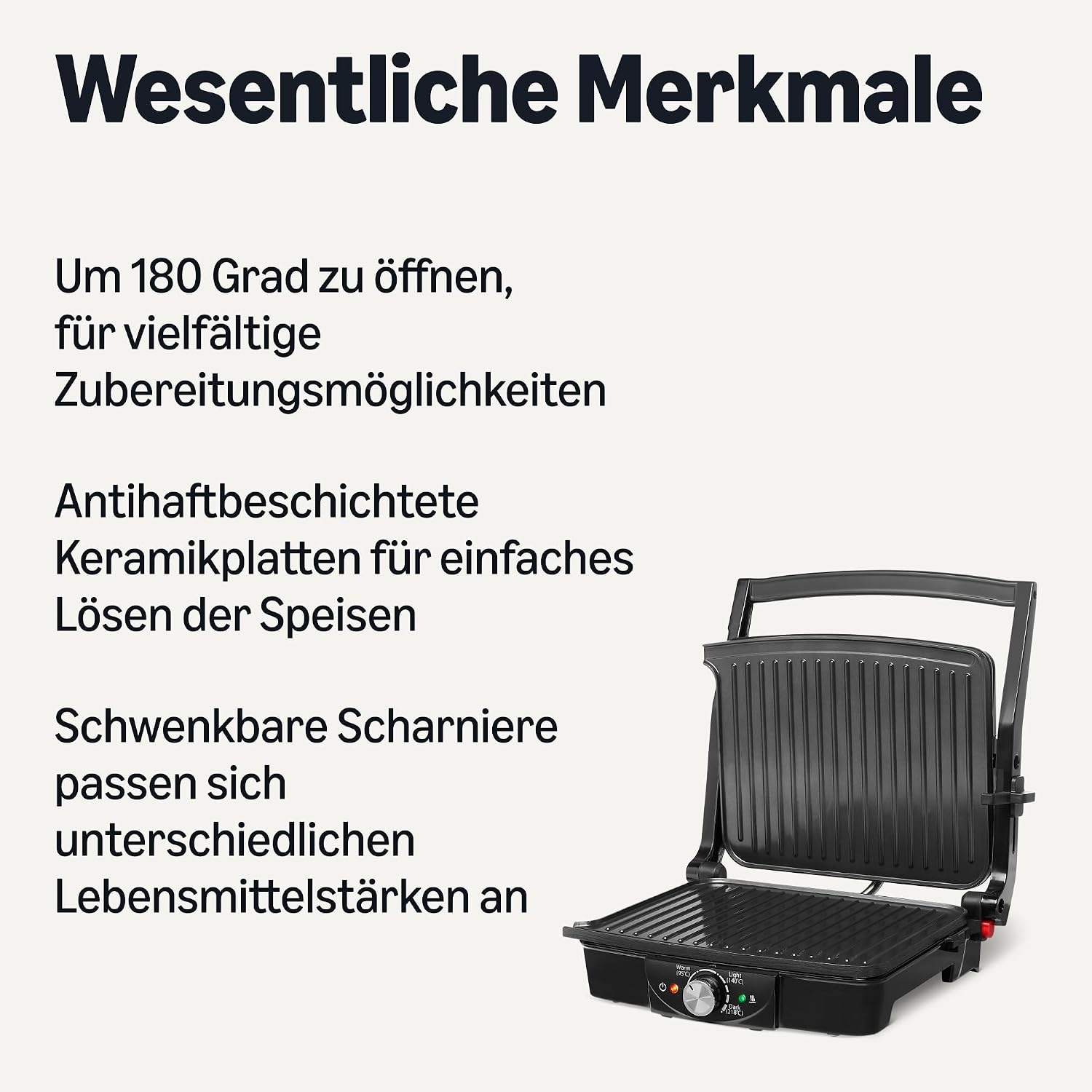 Amazon Basics Contactgrill - 2000 Watt - Met temperatuurregeling en anti-aanbaklaag - Zwart