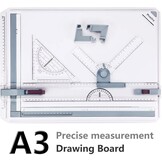 Preciva A3 tekentafel, A3 tekentafel, technische tekentafel metrisch systeem 51 x 36,5 cm, multifunctioneel tekentafelgereedschap met parallelle bewegingsaccessoires, verstelbare hoek