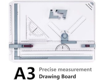 Preciva A3 tekentafel, A3 tekentafel, technische tekentafel metrisch systeem 51 x 36,5 cm, multifunctioneel tekentafelgereedschap met parallelle bewegingsaccessoires, verstelbare hoek