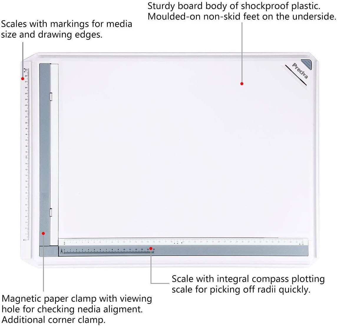 Preciva A3 tekentafel, A3 tekentafel, technische tekentafel metrisch systeem 51 x 36,5 cm, multifunctioneel tekentafelgereedschap met parallelle bewegingsaccessoires, verstelbare hoek