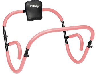 Relaxdays buikspiertrainer, AB-trainer met hoofdkussen, 2 handgrepen, HxBxD: 66 x 71 x 71 cm, voor thuis, roze/zwart