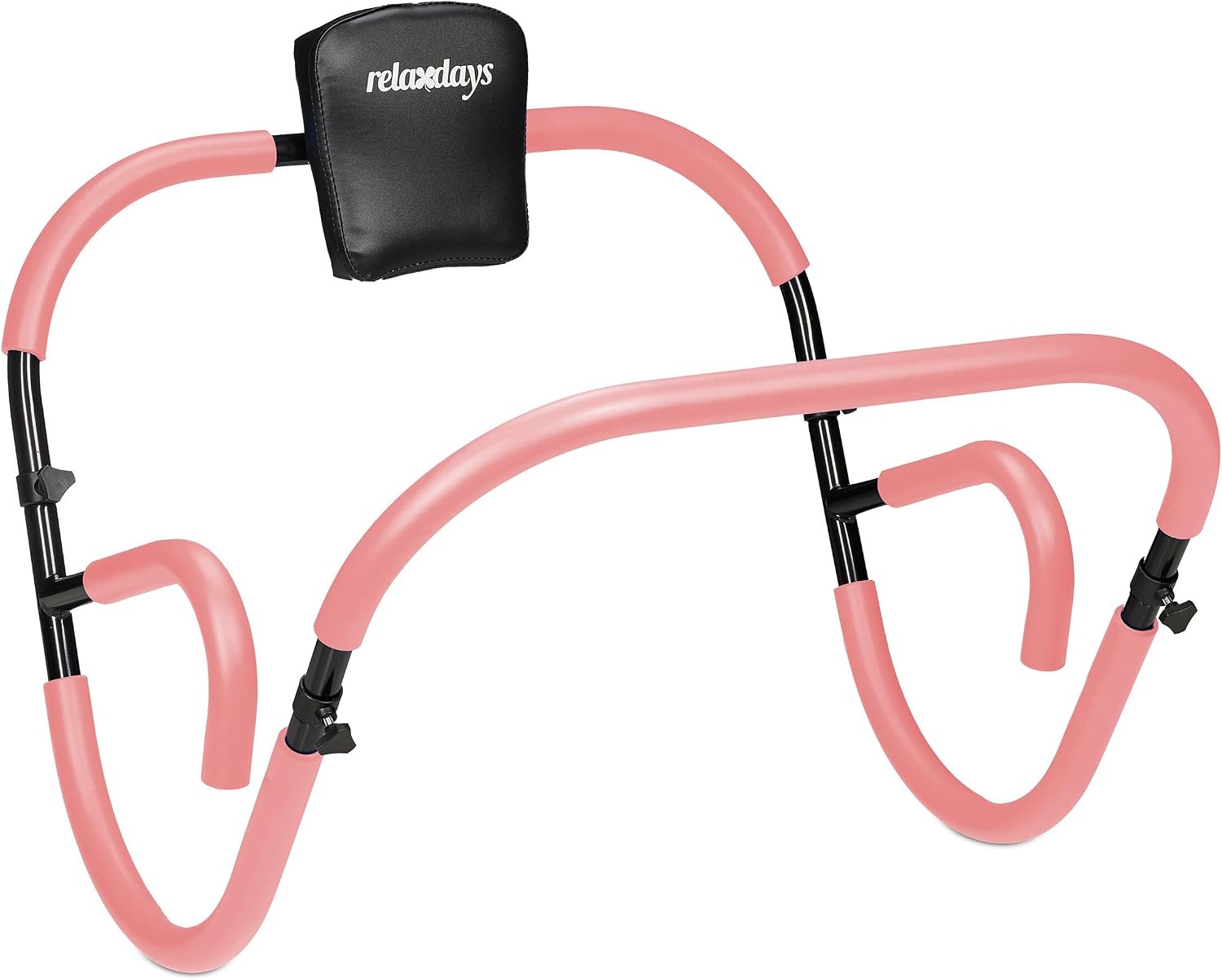 Relaxdays buikspiertrainer, AB-trainer met hoofdkussen, 2 handgrepen, HxBxD: 66 x 71 x 71 cm, voor thuis, roze/zwart