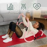 Relaxdays buikspiertrainer, AB-trainer met hoofdkussen, 2 handgrepen, HxBxD: 66 x 71 x 71 cm, voor thuis, roze/zwart