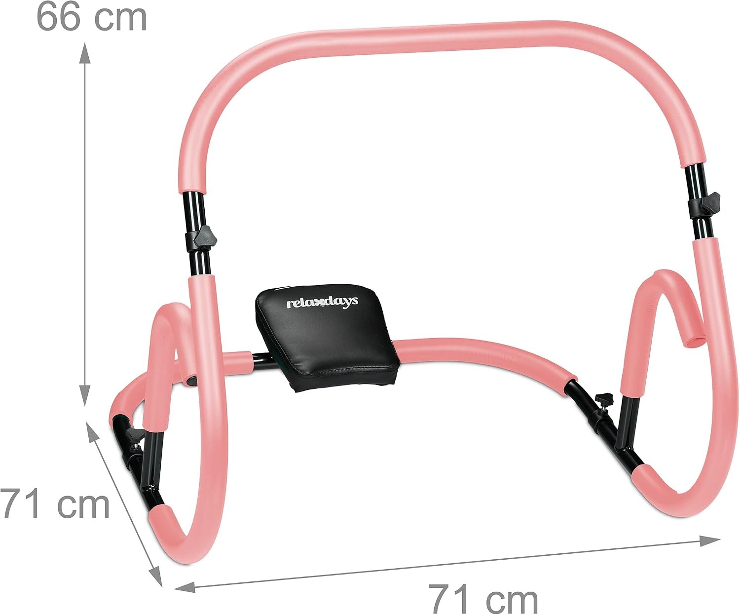 Relaxdays buikspiertrainer, AB-trainer met hoofdkussen, 2 handgrepen, HxBxD: 66 x 71 x 71 cm, voor thuis, roze/zwart