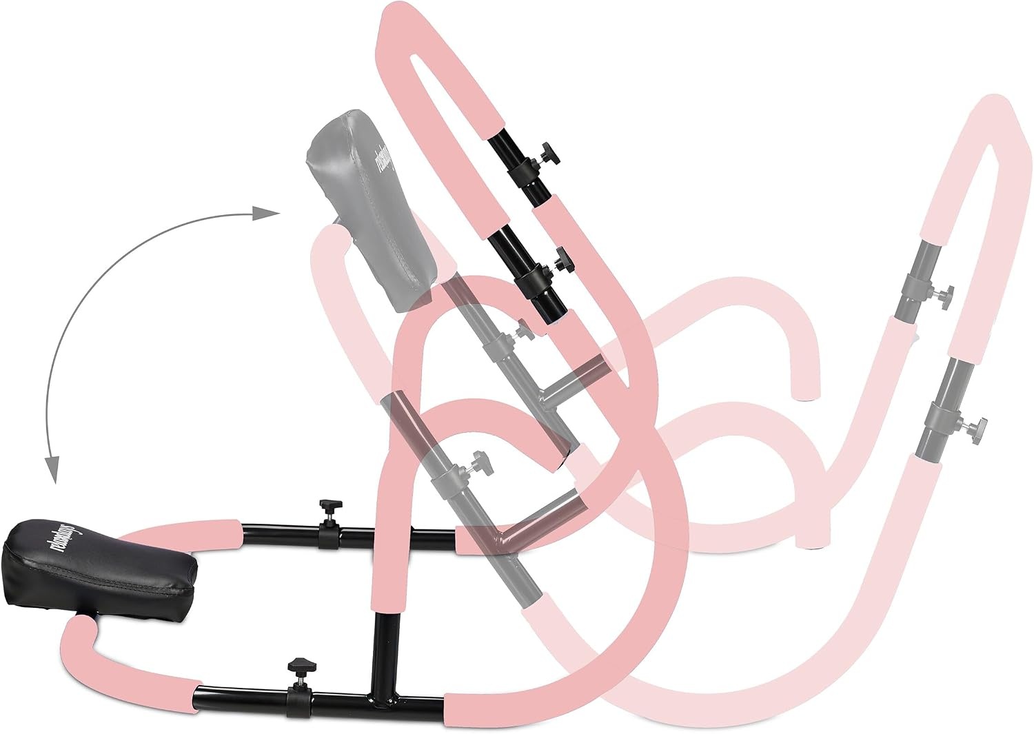 Relaxdays buikspiertrainer, AB-trainer met hoofdkussen, 2 handgrepen, HxBxD: 66 x 71 x 71 cm, voor thuis, roze/zwart