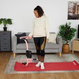 Relaxdays buikspiertrainer, AB-trainer met hoofdkussen, 2 handgrepen, HxBxD: 66 x 71 x 71 cm, voor thuis, roze/zwart