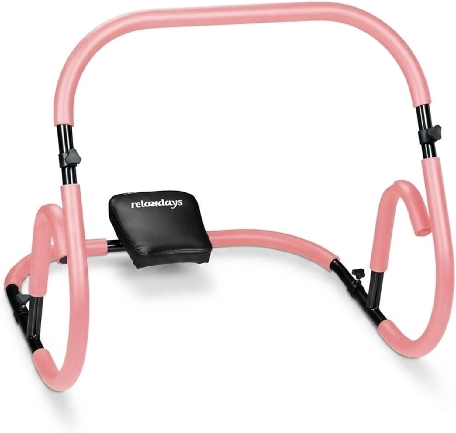 Relaxdays buikspiertrainer, AB-trainer met hoofdkussen, 2 handgrepen, HxBxD: 66 x 71 x 71 cm, voor thuis, roze/zwart