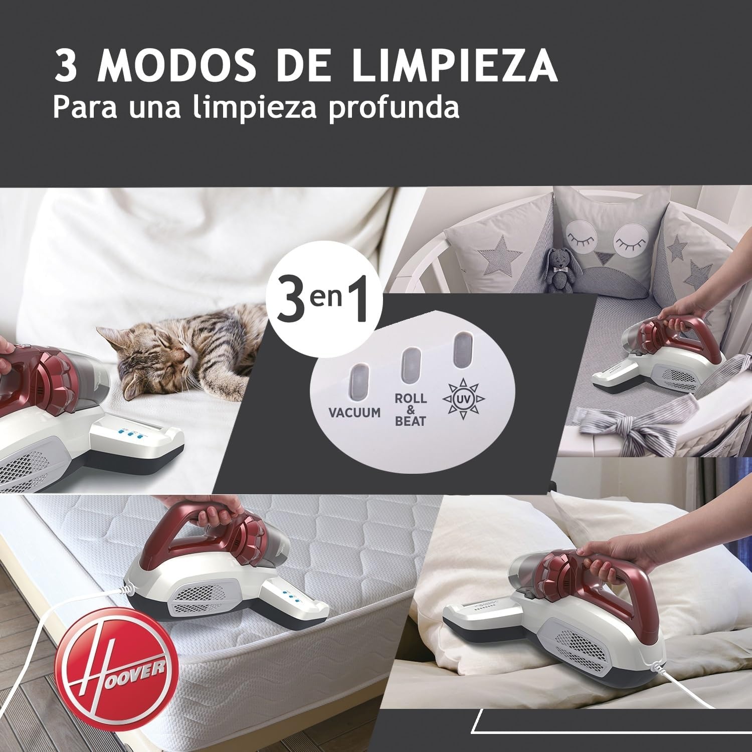 Hoover Mbc500Uv, Ultra Vortex Matrasreiniger, 20 W, 0.3L, Wit/Rood