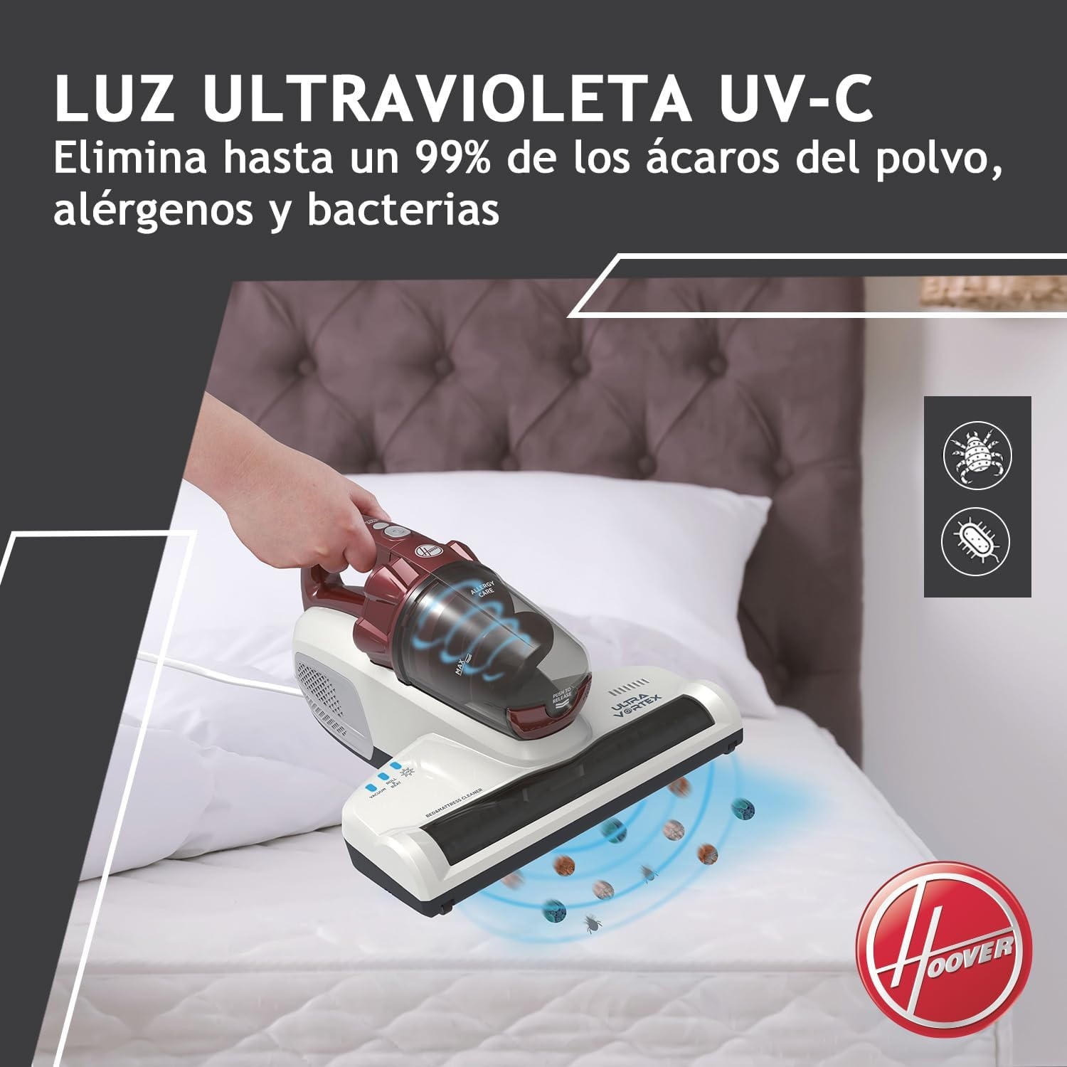 Hoover Mbc500Uv, Ultra Vortex Matrasreiniger, 20 W, 0.3L, Wit/Rood