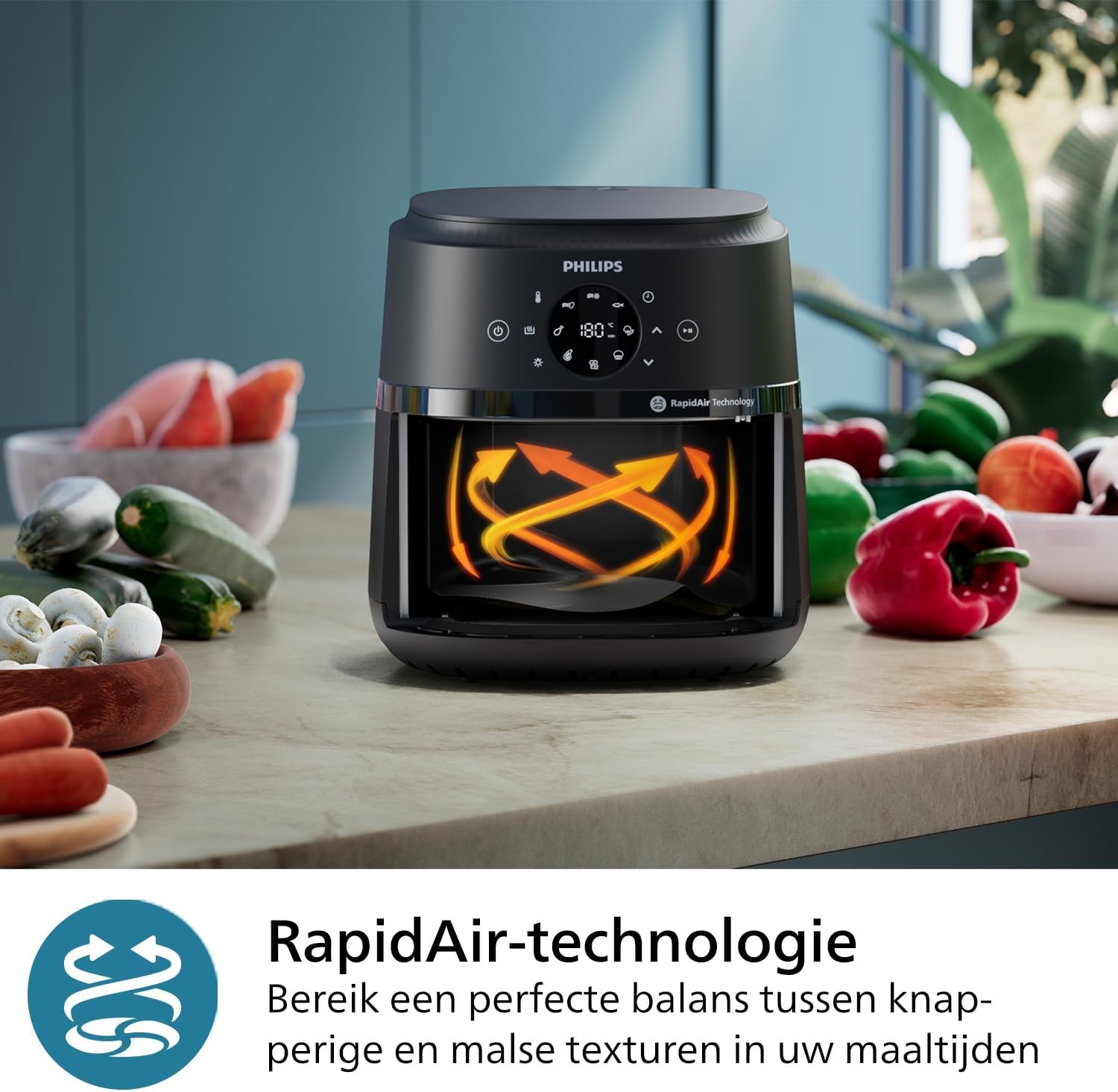 Philips Airfryer 2000 6,2L - RapidAir met kijkvenster - Maat 6.2 L (4-5 Personen)