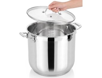 NutriChef 19-Quart Roestvrijstalen Stockpot - 18/8 Voedselveilige Zware Inductie Grote Stoofpot, Simmerpot, Soeppot met Doorzichtig Deksel, Vaatwasmachinebestendig - NutriChef NCSP20 - Maat 18 L