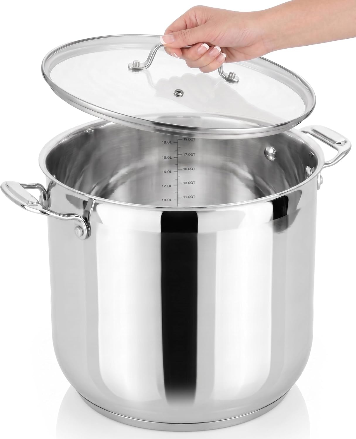 NutriChef 19-Quart Roestvrijstalen Stockpot - 18/8 Voedselveilige Zware Inductie Grote Stoofpot, Simmerpot, Soeppot met Doorzichtig Deksel, Vaatwasmachinebestendig - NutriChef NCSP20 - Maat 18 L