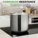 NutriChef 19-Quart Roestvrijstalen Stockpot - 18/8 Voedselveilige Zware Inductie Grote Stoofpot, Simmerpot, Soeppot met Doorzichtig Deksel, Vaatwasmachinebestendig - NutriChef NCSP20 - Maat 18 L