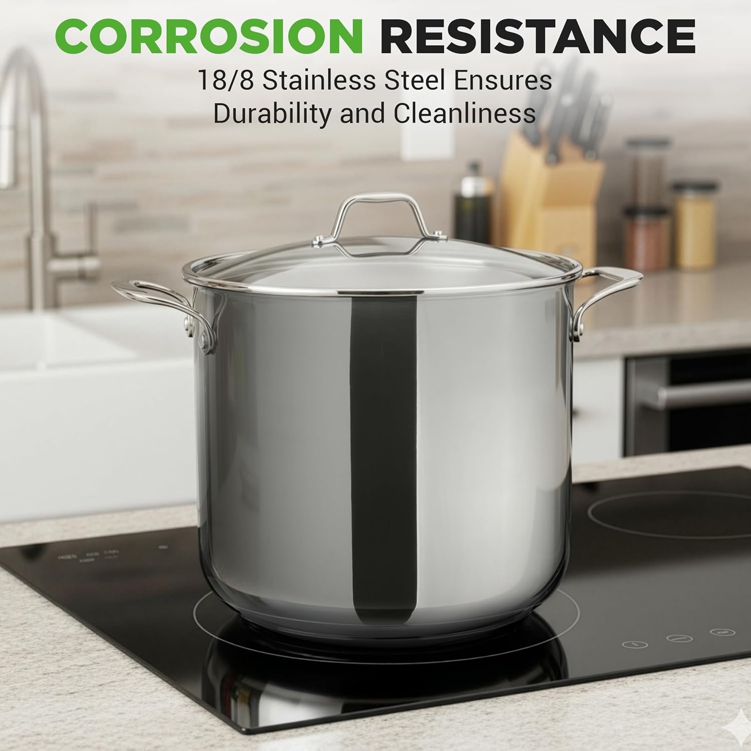 NutriChef 19-Quart Roestvrijstalen Stockpot - 18/8 Voedselveilige Zware Inductie Grote Stoofpot, Simmerpot, Soeppot met Doorzichtig Deksel, Vaatwasmachinebestendig - NutriChef NCSP20 - Maat 18 L