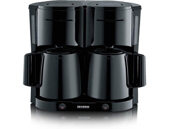 Severin Duo filterkoffiezetapparaat met thermoskan, koffiezetapparaat voor maximaal 16 kopjes, aantrekkelijke filtermachine met 2 thermoskannen, zwart, KA 9315