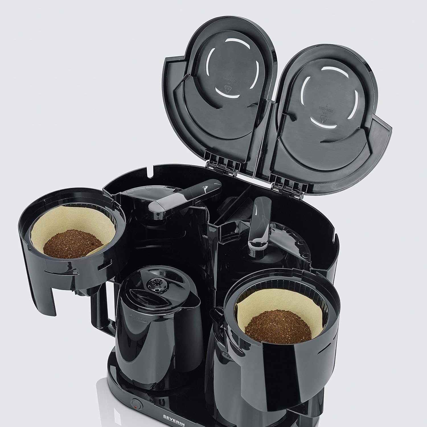 Severin Duo filterkoffiezetapparaat met thermoskan, koffiezetapparaat voor maximaal 16 kopjes, aantrekkelijke filtermachine met 2 thermoskannen, zwart, KA 9315