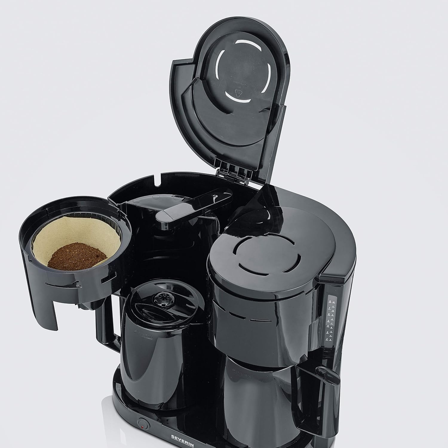 Severin Duo filterkoffiezetapparaat met thermoskan, koffiezetapparaat voor maximaal 16 kopjes, aantrekkelijke filtermachine met 2 thermoskannen, zwart, KA 9315