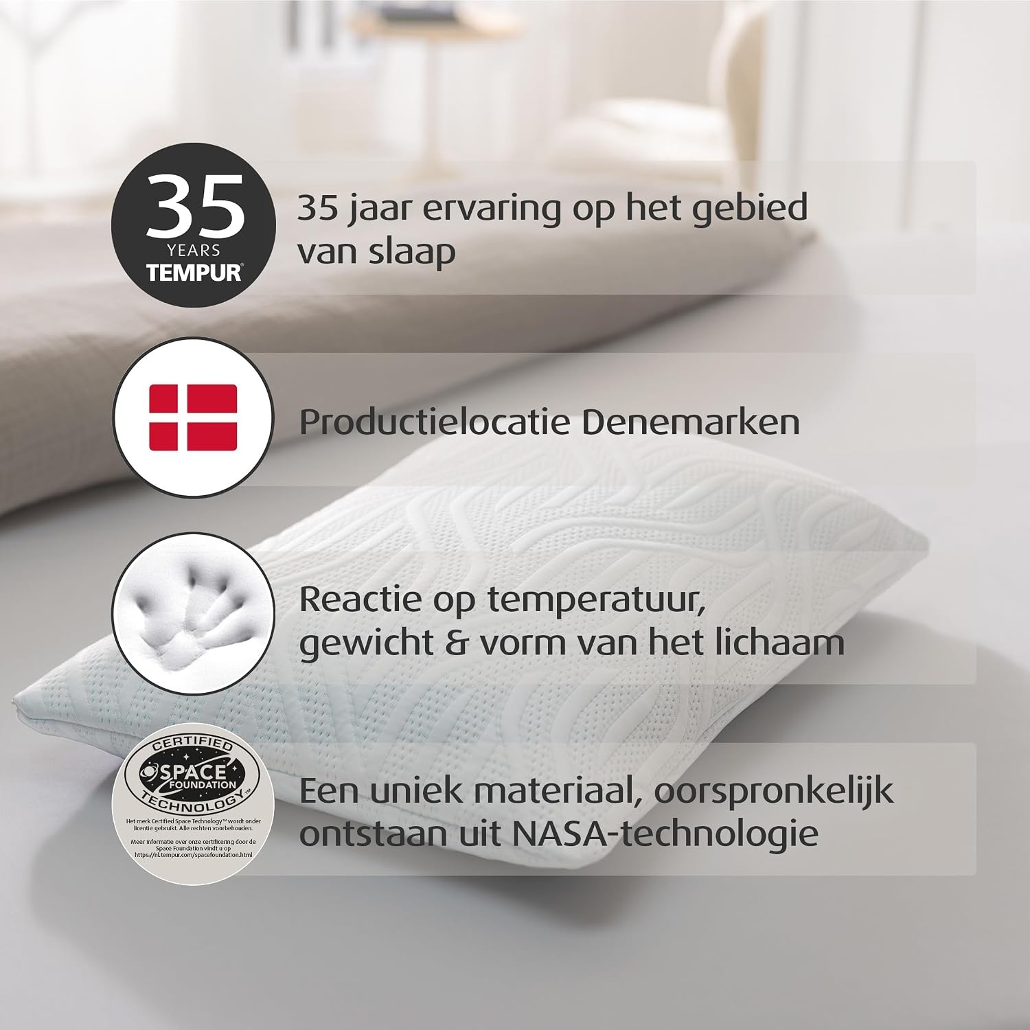 TEMPUR Ombracio Ergonomisch Hoofdkussen - 60 x 50 x 10 cm - Wit