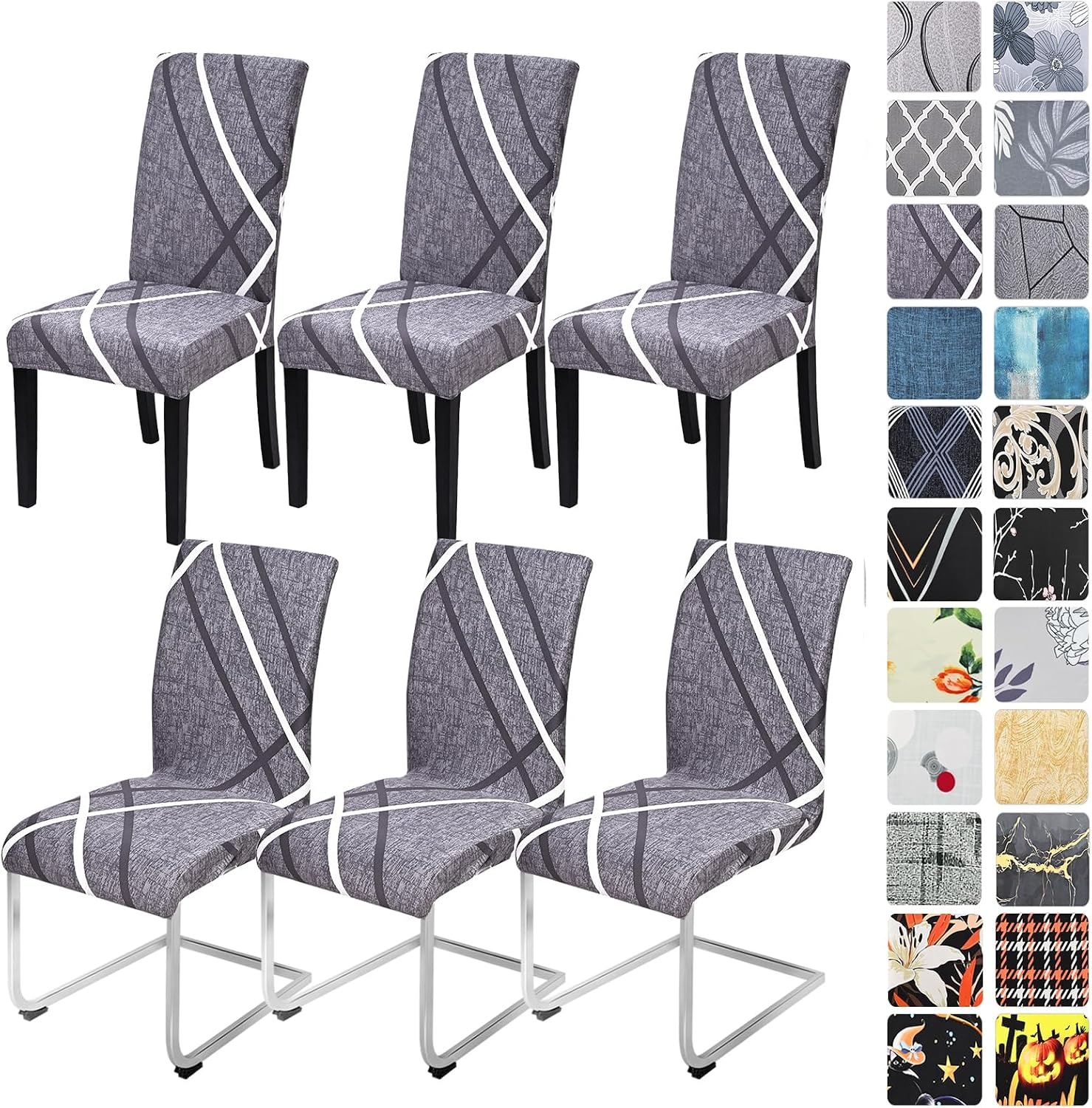 Alishomtll Set van 4/6 rekbare stoelhoezen voor schommelstoelen, afneembaar en wasbaar, bescherming voor eetkamerstoelen, keuken, restaurant, hotel, banket (grijs)