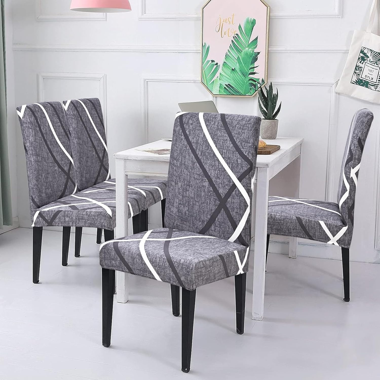 Alishomtll Set van 4/6 rekbare stoelhoezen voor schommelstoelen, afneembaar en wasbaar, bescherming voor eetkamerstoelen, keuken, restaurant, hotel, banket (grijs)