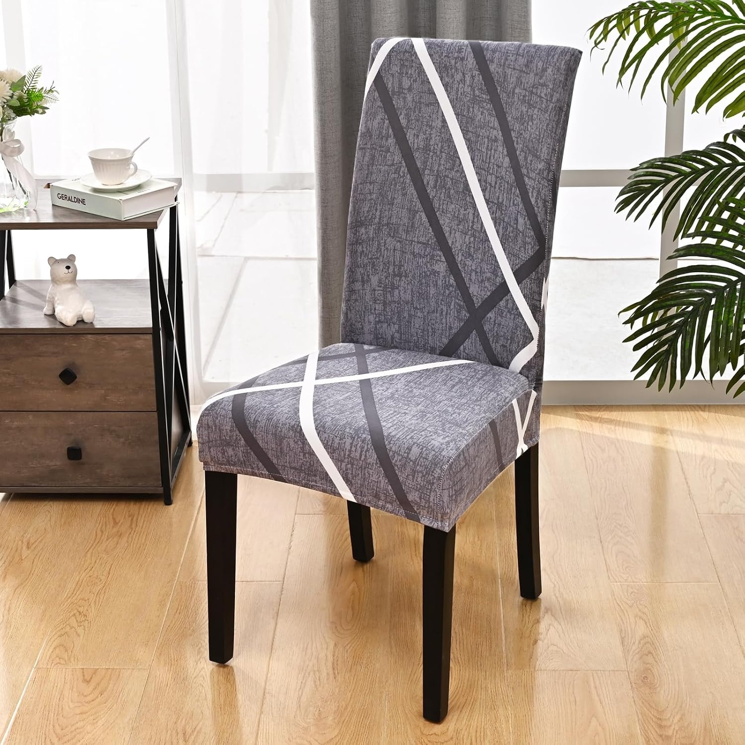 Alishomtll Set van 4/6 rekbare stoelhoezen voor schommelstoelen, afneembaar en wasbaar, bescherming voor eetkamerstoelen, keuken, restaurant, hotel, banket (grijs)