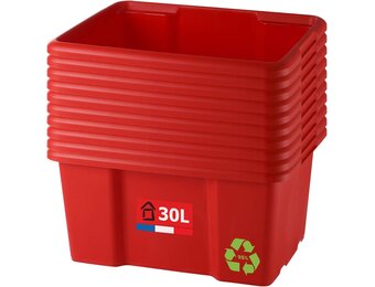 SUNDIS, opbergbox 30L, L46,5xB.36,5xH23cm, stapelbaar, rood, set van 10