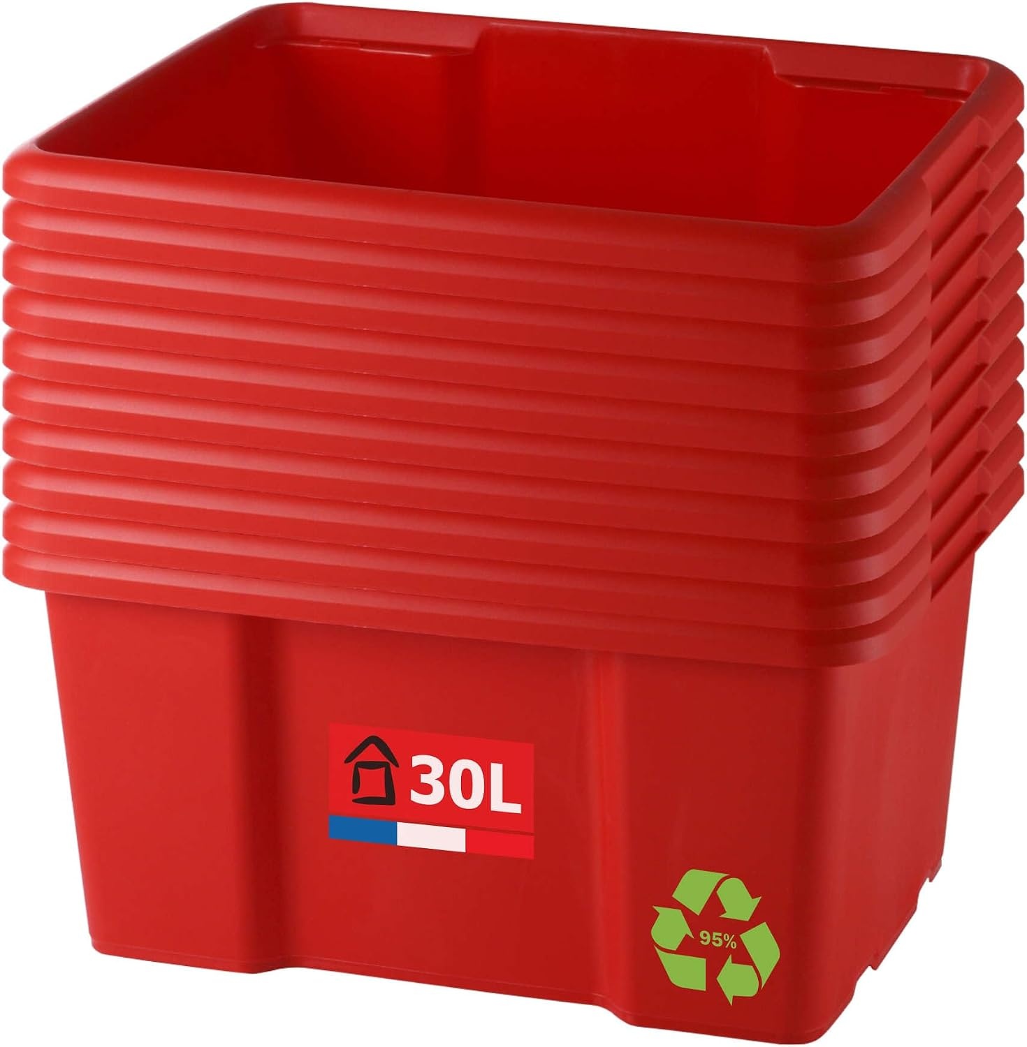 SUNDIS, opbergbox 30L, L46,5xB.36,5xH23cm, stapelbaar, rood, set van 10