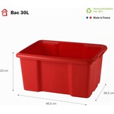 SUNDIS, opbergbox 30L, L46,5xB.36,5xH23cm, stapelbaar, rood, set van 10