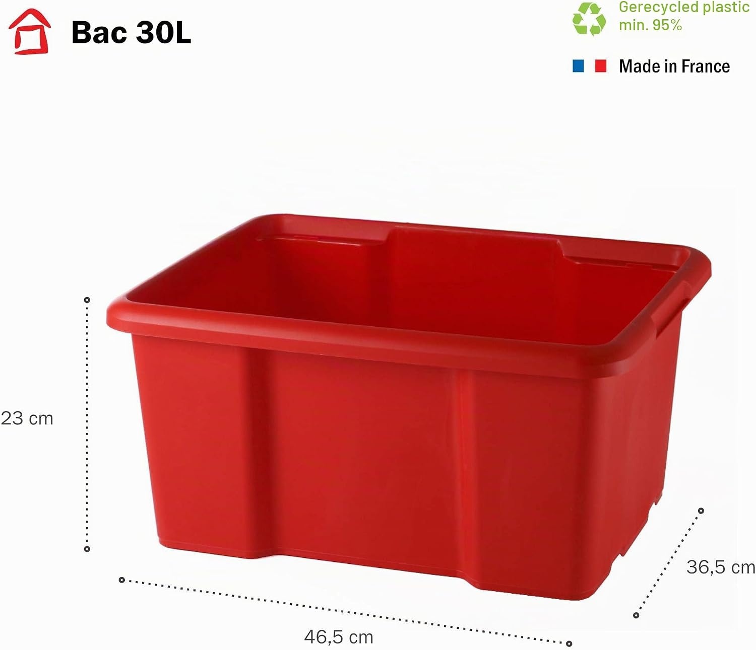SUNDIS, opbergbox 30L, L46,5xB.36,5xH23cm, stapelbaar, rood, set van 10