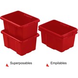SUNDIS, opbergbox 30L, L46,5xB.36,5xH23cm, stapelbaar, rood, set van 10
