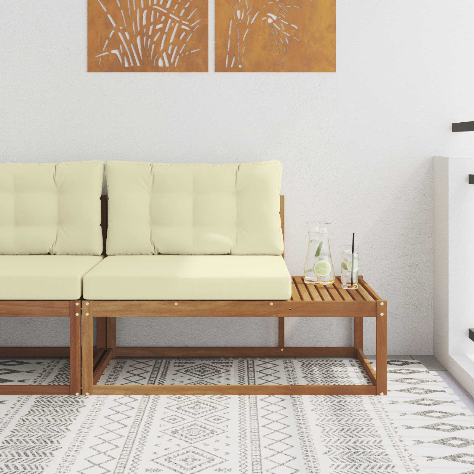 vidaXL Buiten Eindbank met kussen Naturel 115 x 83 x 73 cm