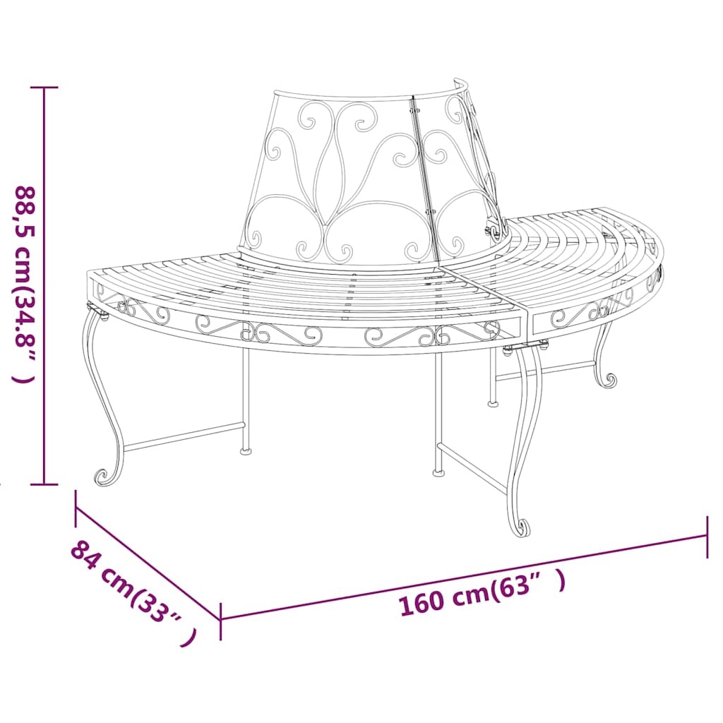 vidaXL Boombank halfrond Ø160 cm staal zwart
