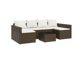 VidaXL Loungeset Poly Rattan Bruin met Kussens - 35% Korting