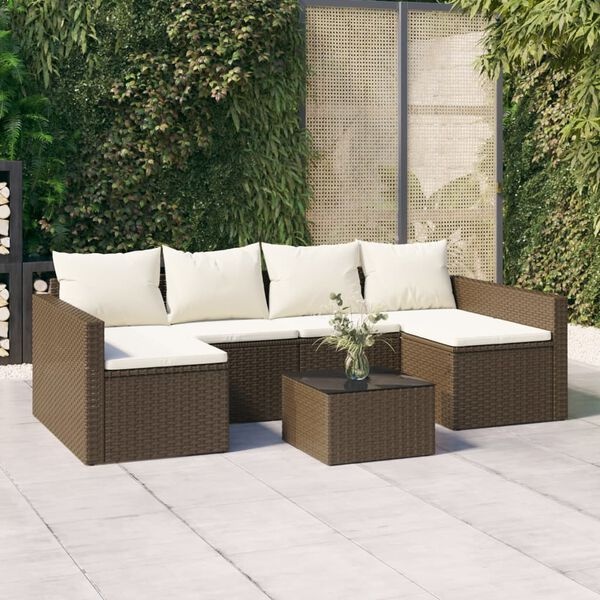 VidaXL Loungeset Poly Rattan Bruin met Kussens - 35% Korting