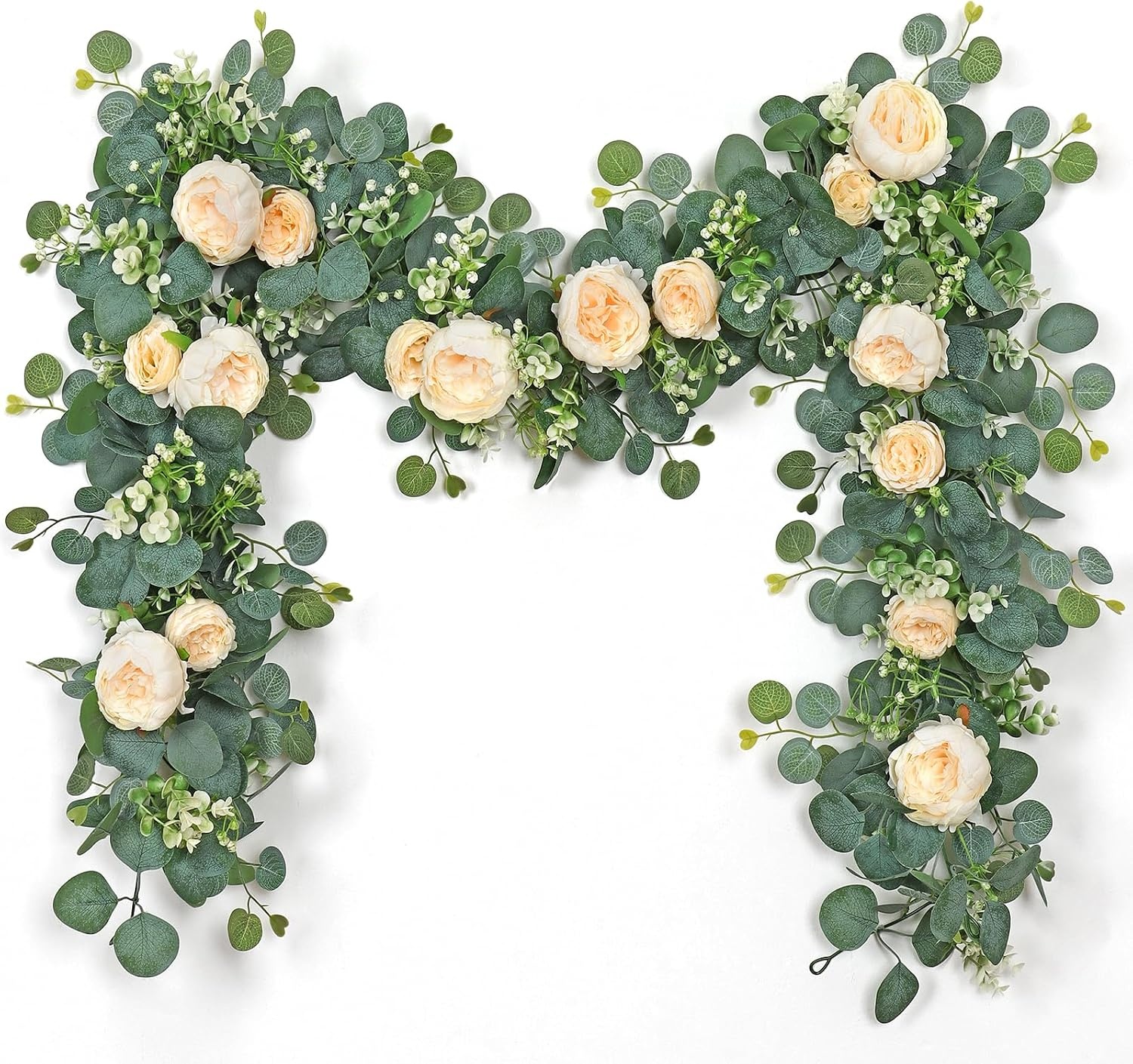 Kunstmatige Eucalyptus Slinger met Bloemen - 4m - Champagne - 30% Korting