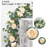 Kunstmatige Eucalyptus Slinger met Bloemen - 4m - Champagne - 30% Korting