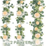 Kunstmatige Eucalyptus Slinger met Bloemen - 4m - Champagne - 30% Korting