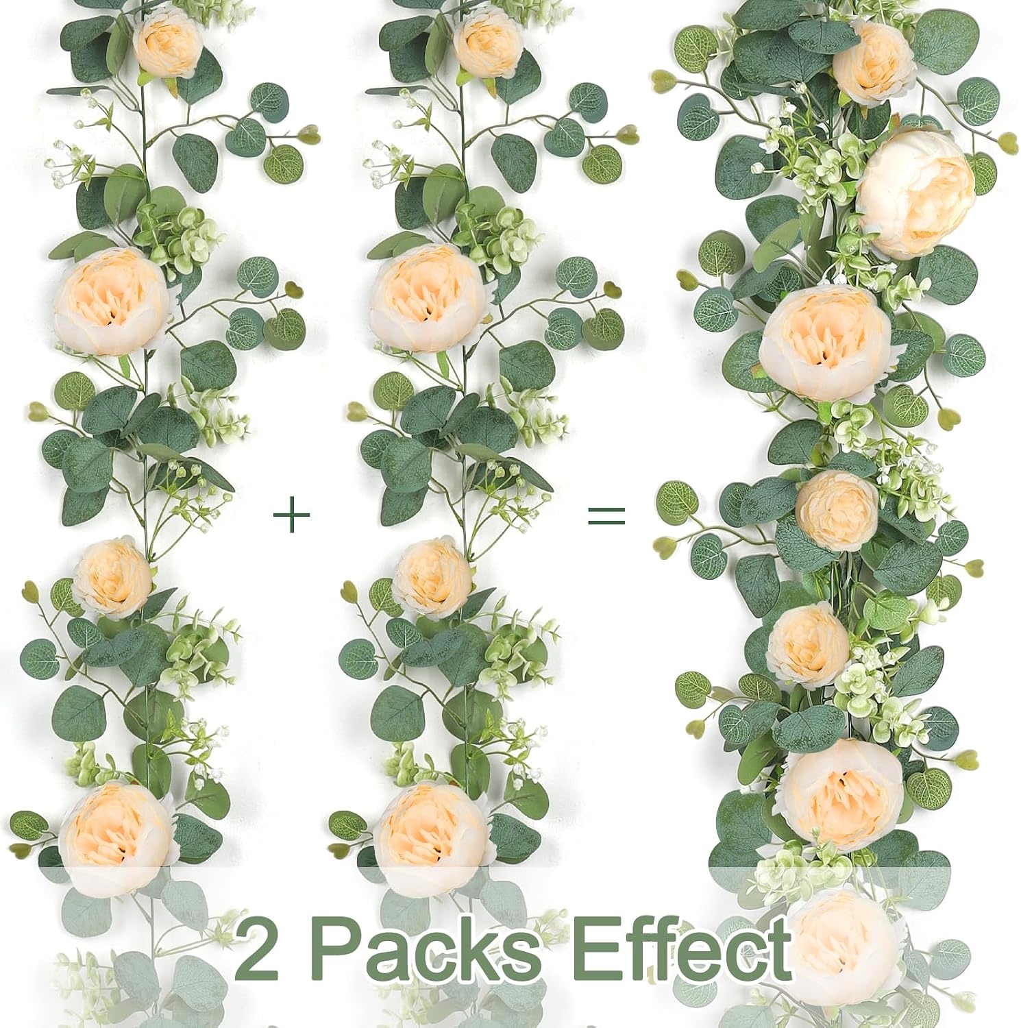 Kunstmatige Eucalyptus Slinger met Bloemen - 4m - Champagne - 30% Korting