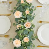 Kunstmatige Eucalyptus Slinger met Bloemen - 4m - Champagne - 30% Korting