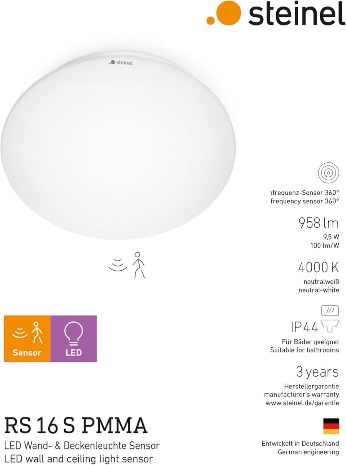 Steinel LED Plafondlamp met HF-sensor, 28cm Wit - 33% Korting