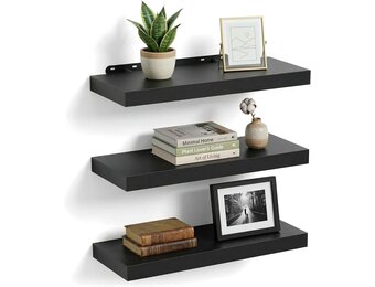 Wandplank Set 3 Zwart Houtlook - 50x23 cm - 51% Korting