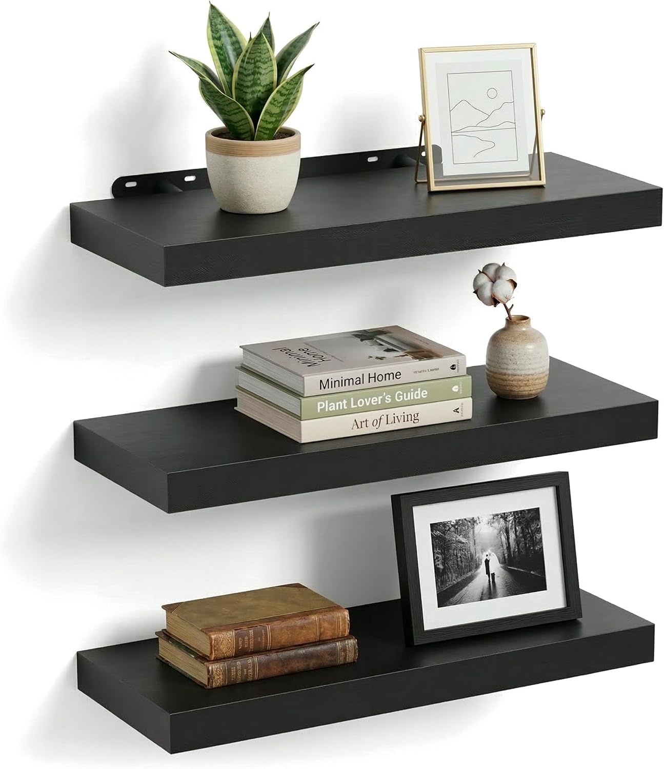 Wandplank Set 3 Zwart Houtlook - 50x23 cm - 51% Korting