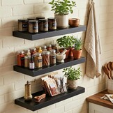 Wandplank Set 3 Zwart Houtlook - 50x23 cm - 51% Korting