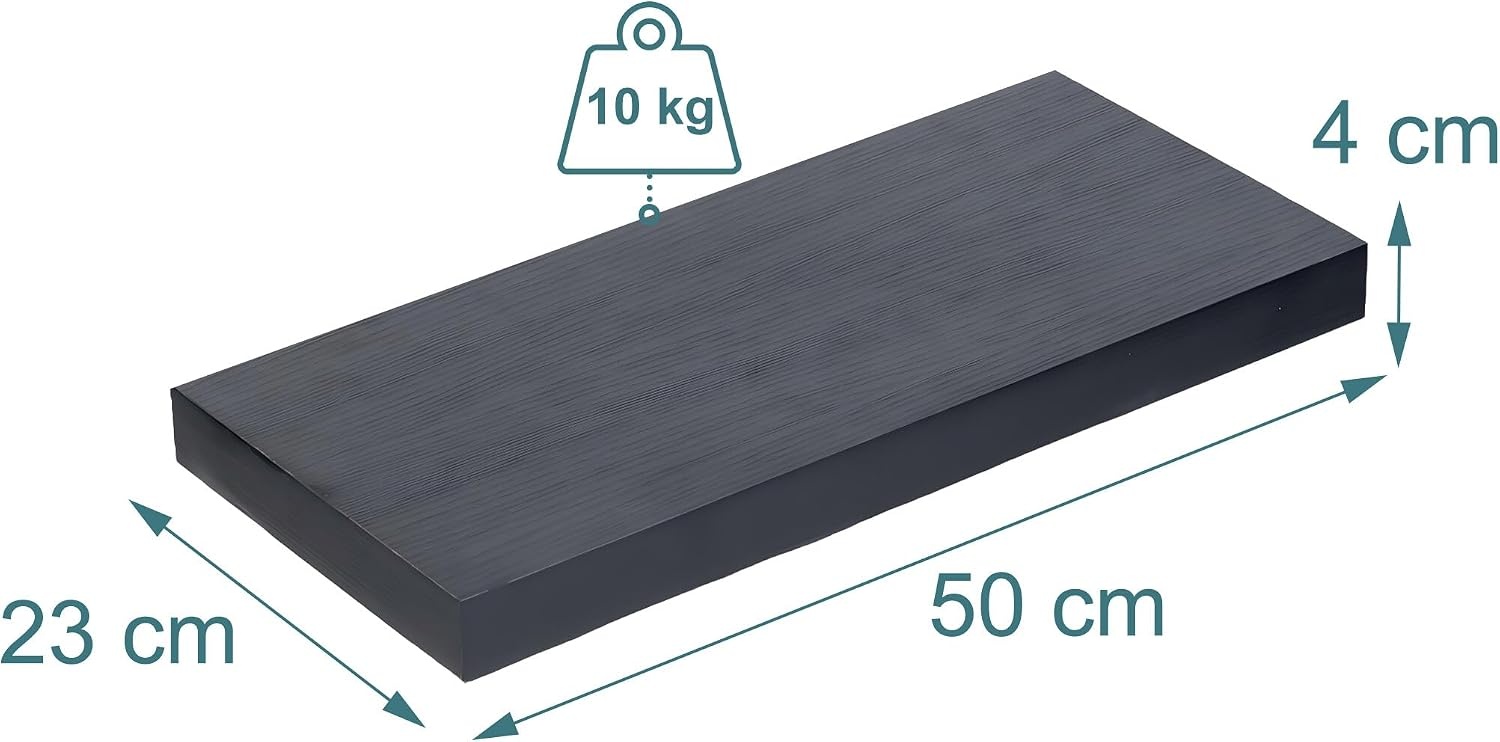 Wandplank Set 3 Zwart Houtlook - 50x23 cm - 51% Korting