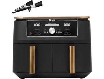 Ninja Foodi MAX Dual Zone Airfryer, Tang, 2 Laden, 9,5L, 6-in-1, Olievrij, Airfryen, Max Crisp, Braden, Bakken, Vaatwasmachinebestendige Manden, Anti-aanbaklaag, Koper/Zwart Amazon Exclusief AF400EUCP - Maat 9.5 L