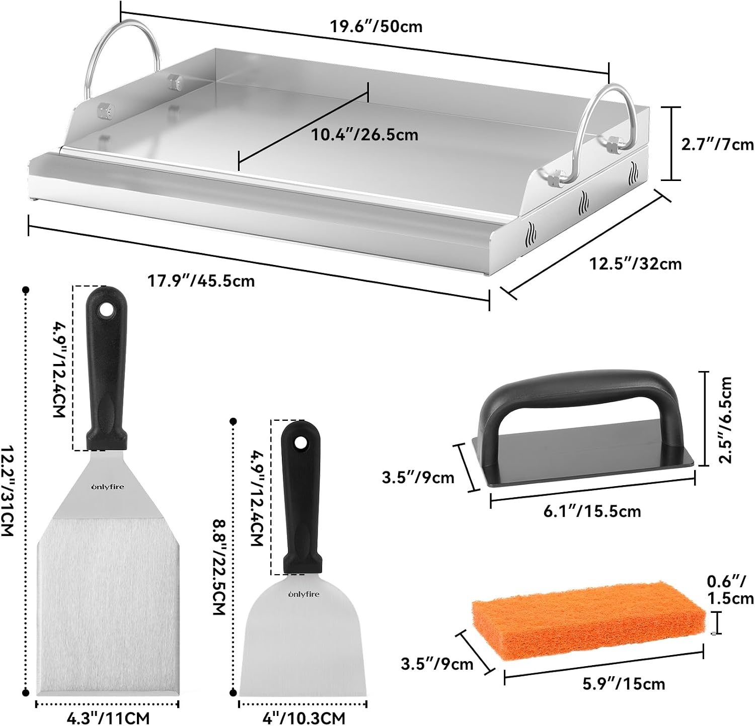 Plancha Grillplaat RVS BBQ Set - 50x32cm incl. Spatel & Schraper (34% Korting)